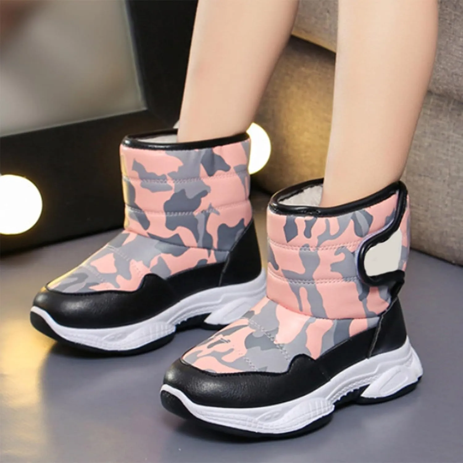 Insulated Snow Hiking Boots Plush Lined Non Slip Winter Walking Shoes Leather Waterproof Platform Boots For Girl
