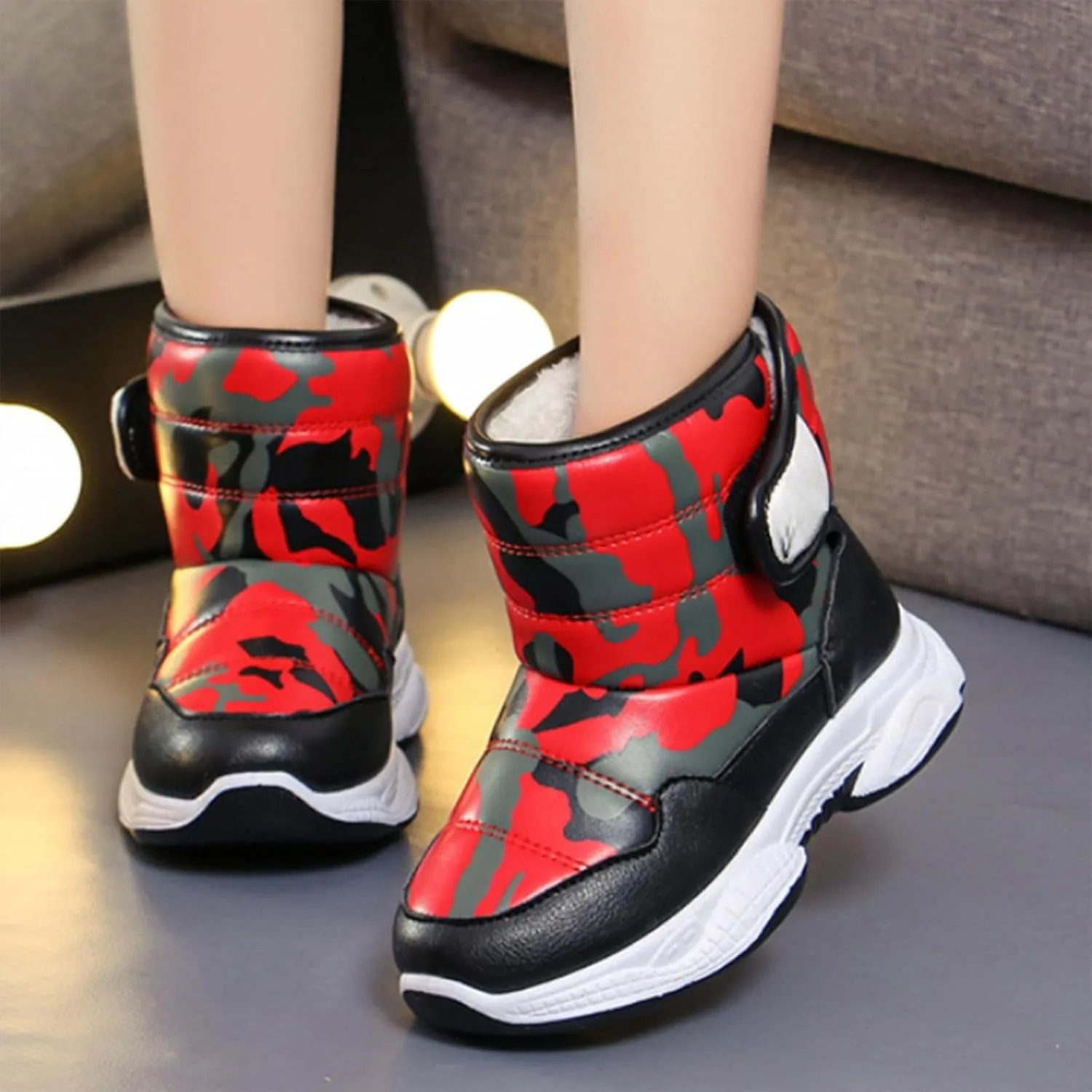 Insulated Snow Hiking Boots Plush Lined Non Slip Winter Walking Shoes Leather Waterproof Platform Boots For Girl