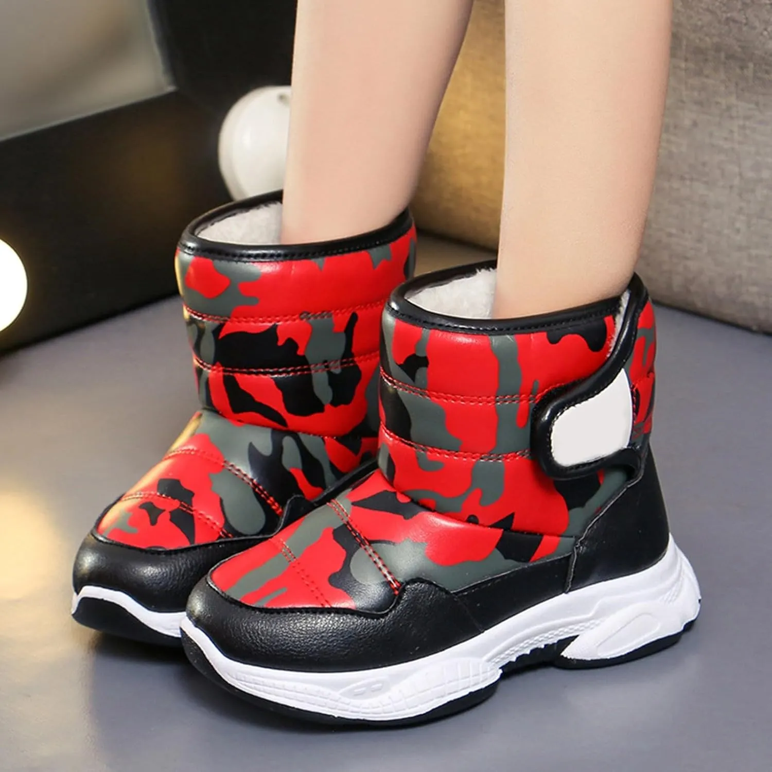 Insulated Snow Hiking Boots Plush Lined Non Slip Winter Walking Shoes Leather Waterproof Platform Boots For Girl