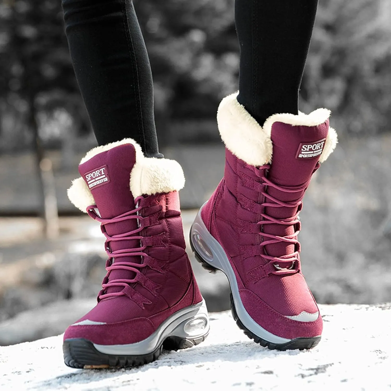 Insulated Snow Shoes For Men Lac Up Hiking Boots Women aterproof Non-Slip Winter Knee High Boots Women