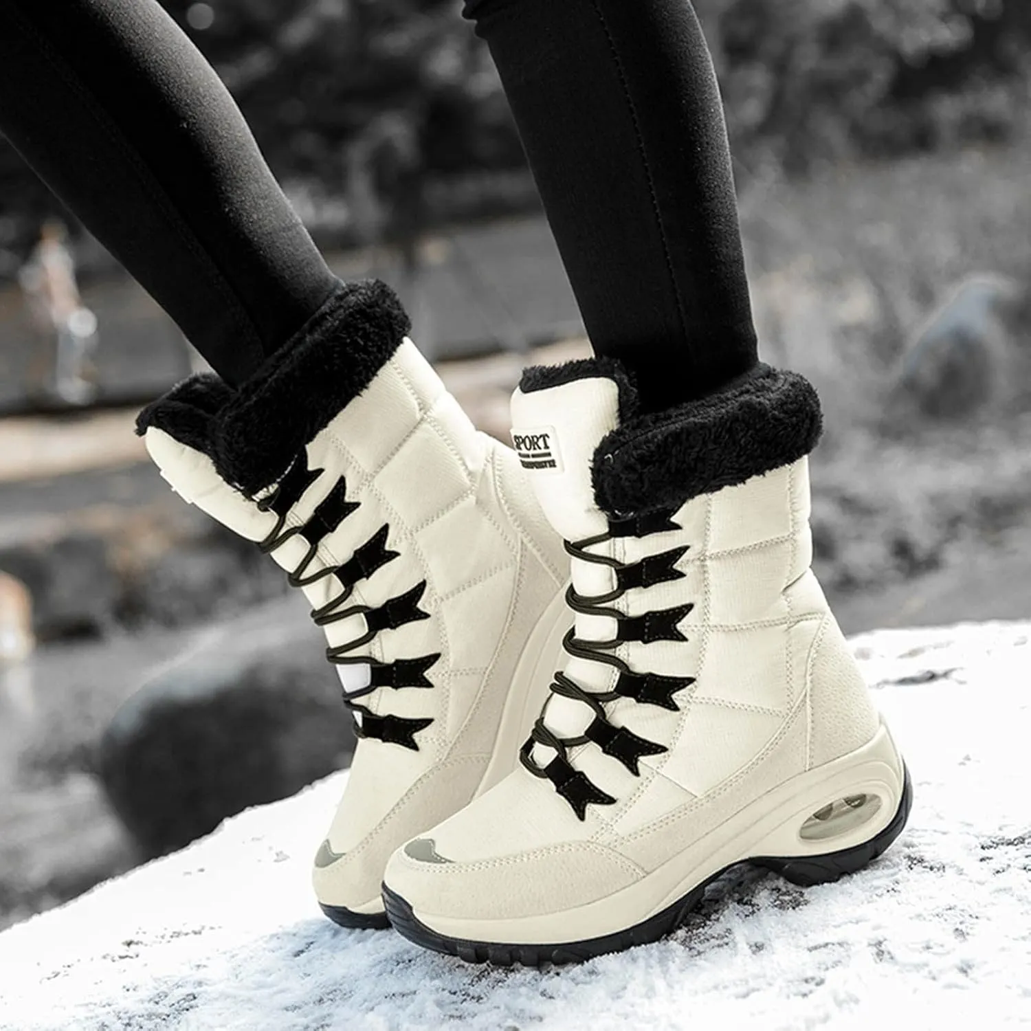Insulated Snow Shoes For Men Lac Up Hiking Boots Women aterproof Non-Slip Winter Knee High Boots Women