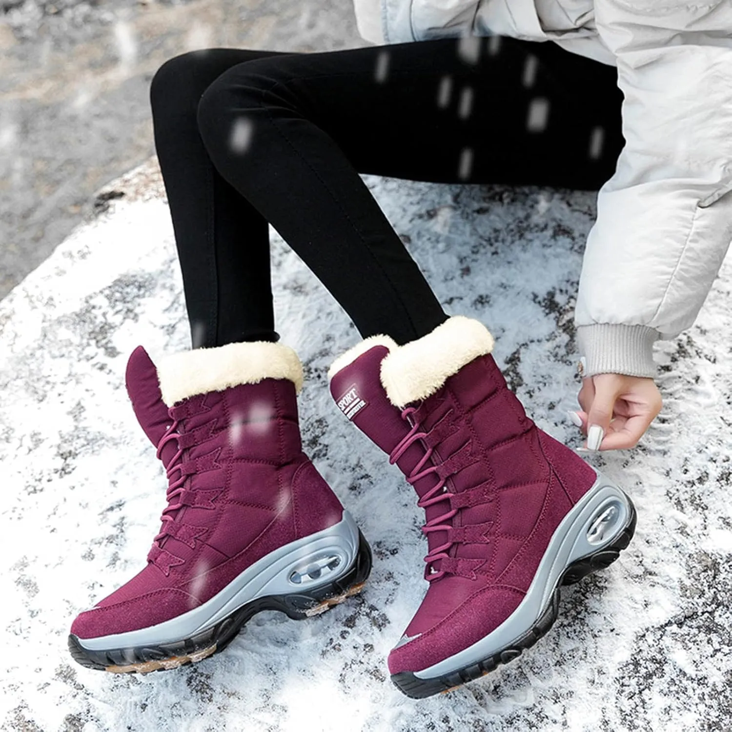Insulated Snow Shoes For Men Lac Up Hiking Boots Women aterproof Non-Slip Winter Knee High Boots Women