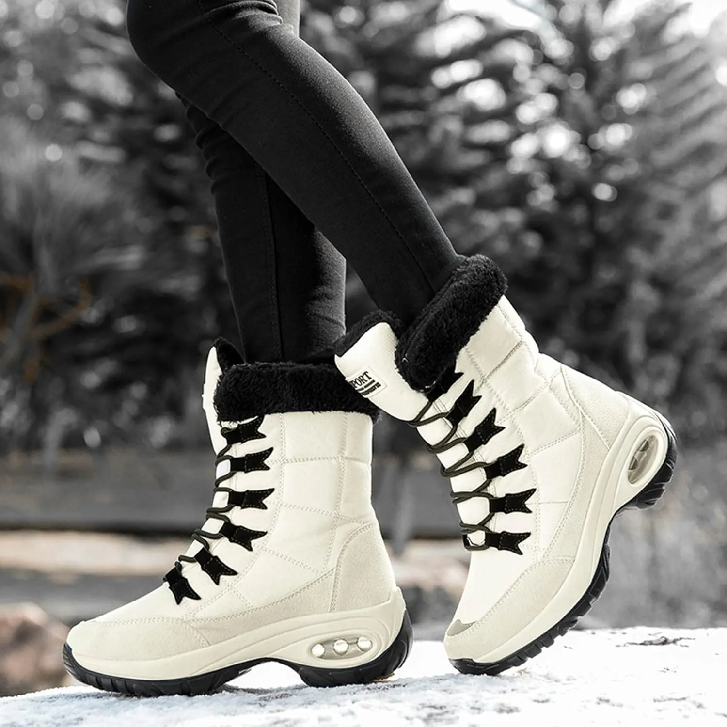 Insulated Snow Shoes For Men Lac Up Hiking Boots Women aterproof Non-Slip Winter Knee High Boots Women
