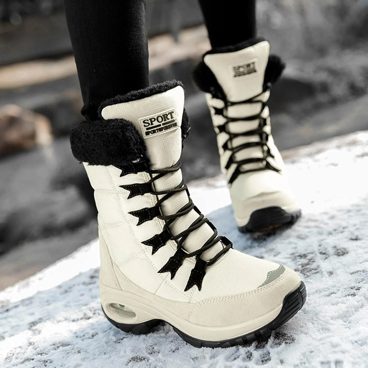 Insulated Snow Shoes For Men Lac Up Hiking Boots Women aterproof Non-Slip Winter Knee High Boots Women