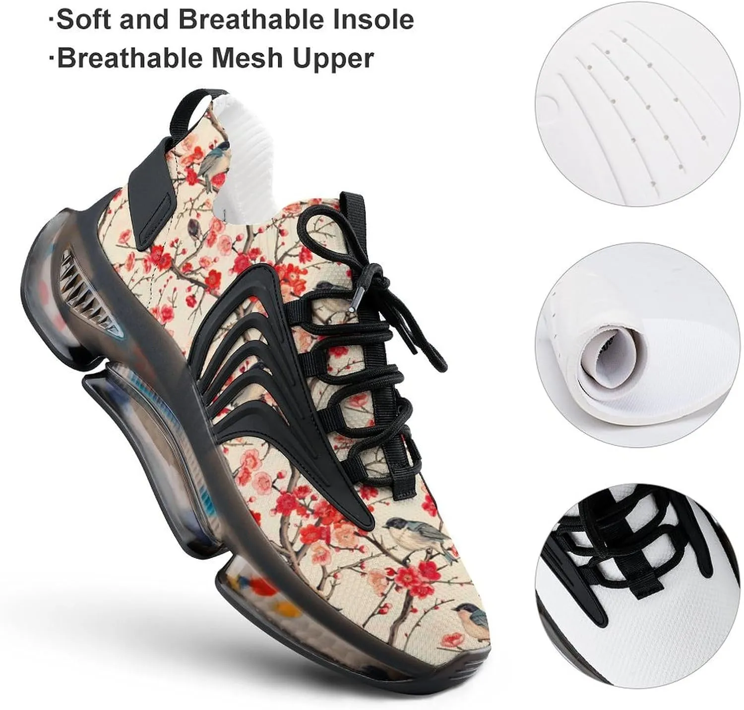 Japanese Art Birds Cherry Men's Running Shoes Lightweight Walking Shoe Breathable Sneaker