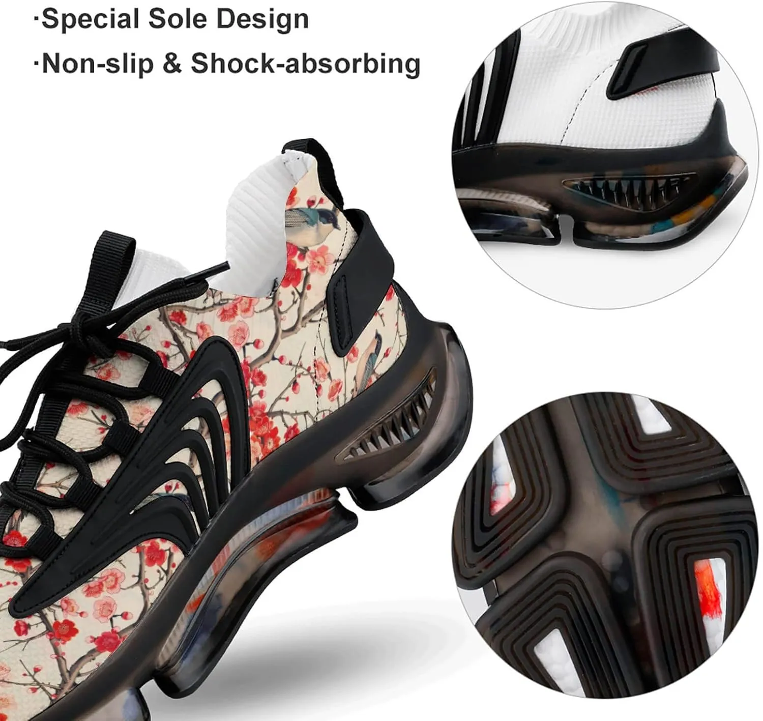 Japanese Art Birds Cherry Men's Running Shoes Lightweight Walking Shoe Breathable Sneaker