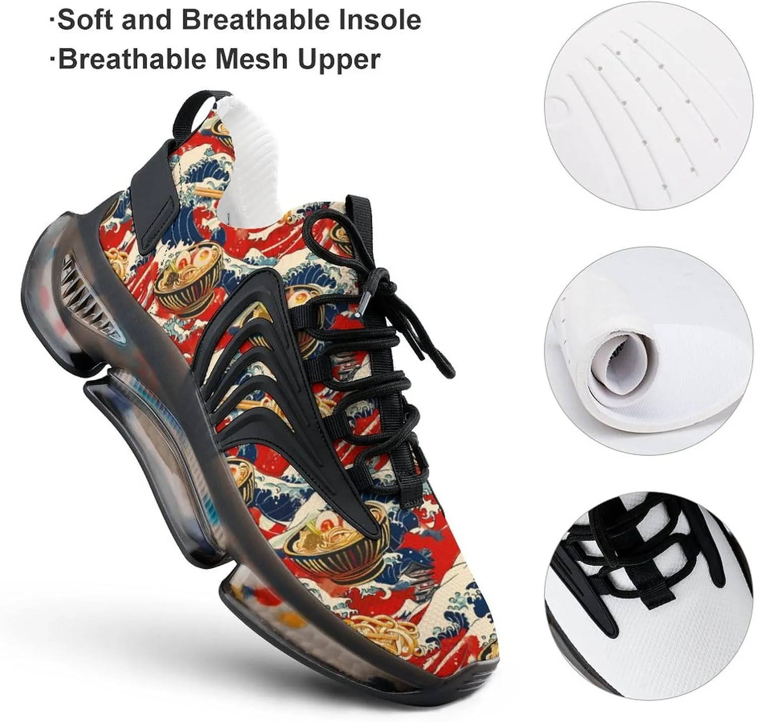 Japanese Ramen Wave Men's Running Shoes Lightweight Walking Shoe Breathable Sneaker