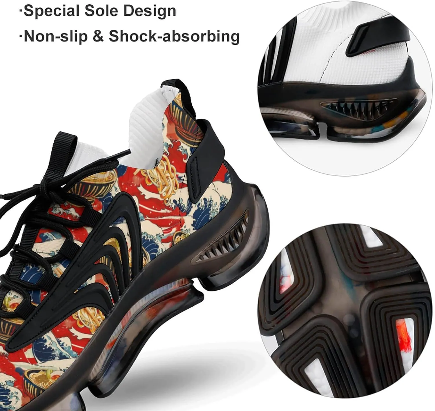 Japanese Ramen Wave Men's Running Shoes Lightweight Walking Shoe Breathable Sneaker