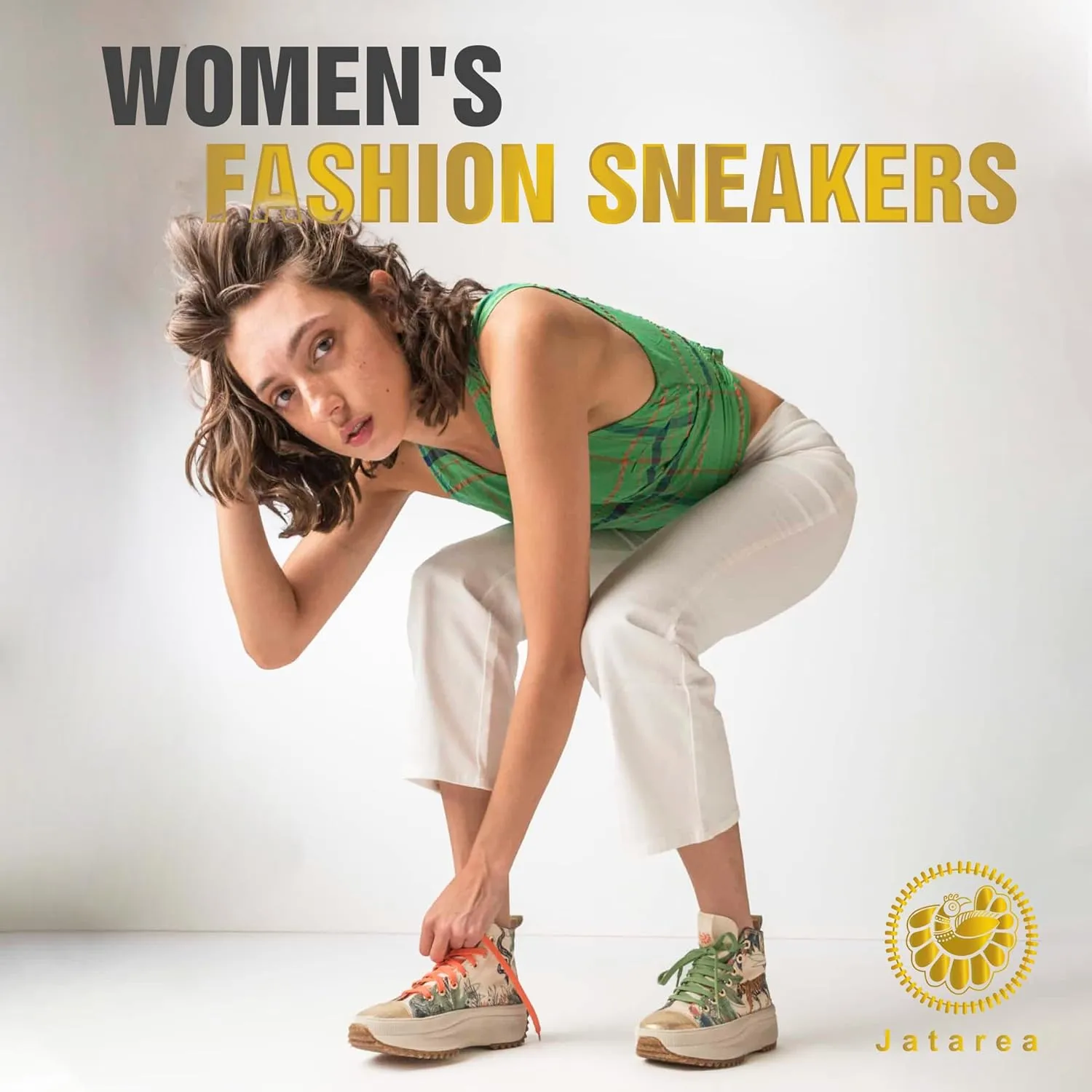 JATAREA Women's Fashion Sneakers – Genuine Leather Casual Shoes, Comfortable Cushioned Insole, TPR Rubber - Ethylene Vinyl Sole, Stylish Lifestyle, Lightweight & Durable Travel Sneakers
