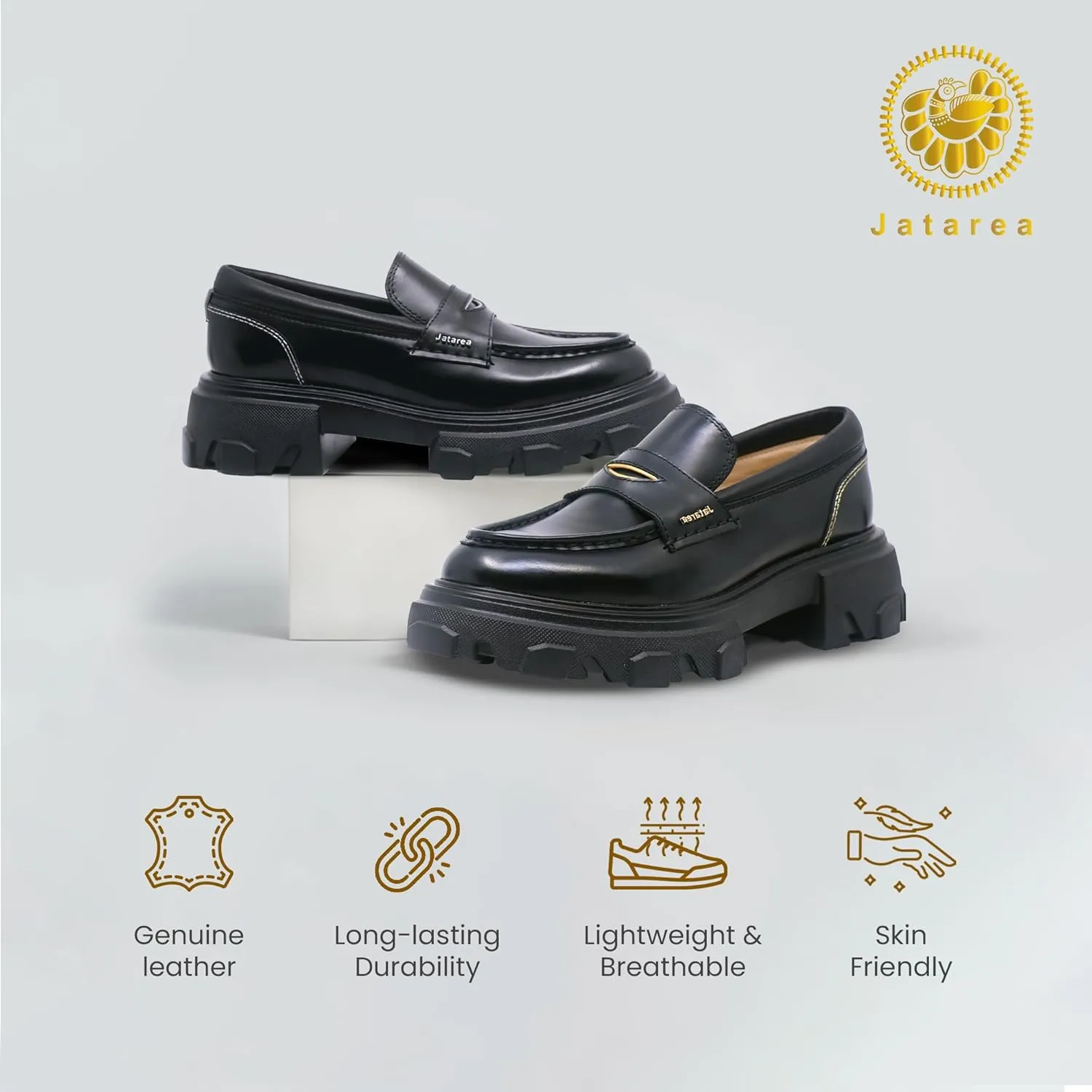 JATAREA Women's Fashion Sneakers – Genuine Leather Casual Shoes, Comfortable Cushioned Insole, TPR Rubber Sole, Stylish Lifestyle, Lightweight and Durable Travel Sneakers