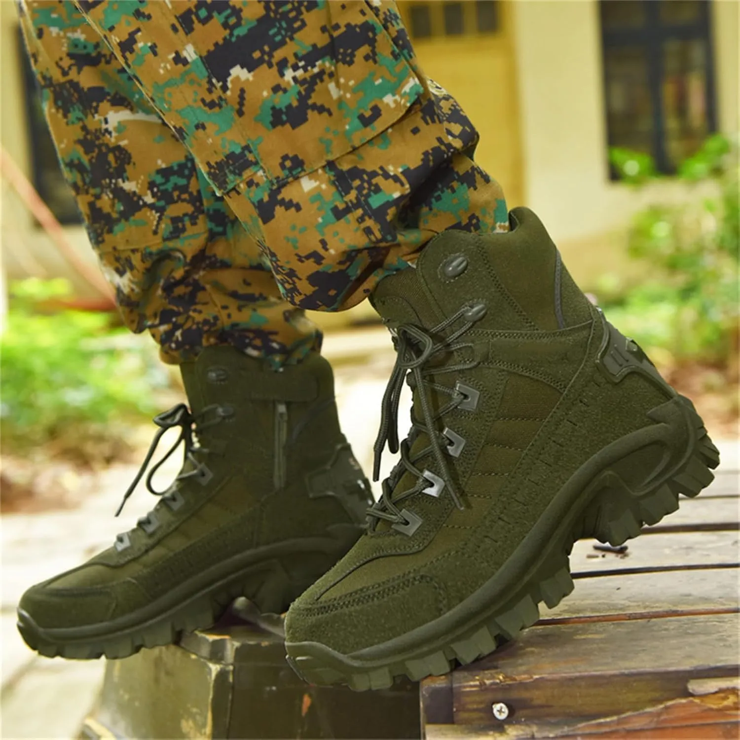 JiuQing Mens Military Boots Tactical Boots Ankle High Combat Boots Side Zip Outdoor Work Backpacking Desert Boots
