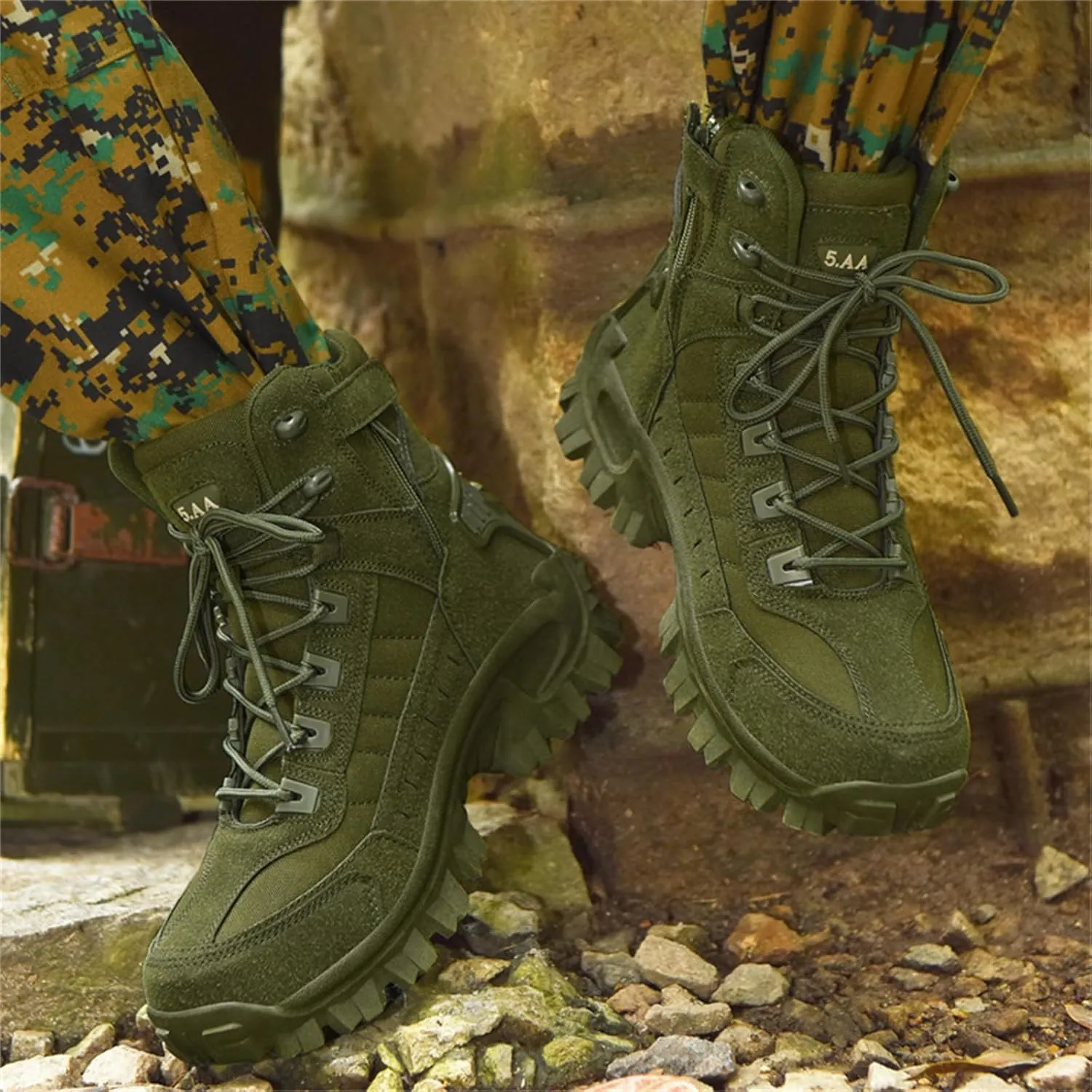 JiuQing Mens Military Boots Tactical Boots Ankle High Combat Boots Side Zip Outdoor Work Backpacking Desert Boots