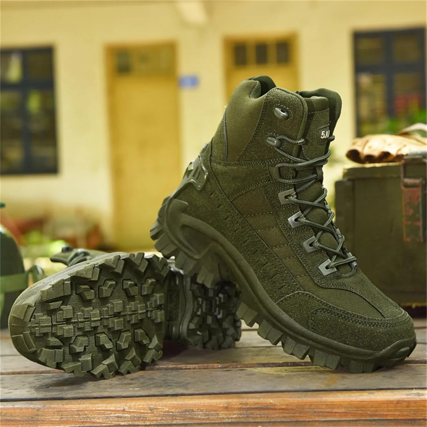 JiuQing Mens Military Boots Tactical Boots Ankle High Combat Boots Side Zip Outdoor Work Backpacking Desert Boots