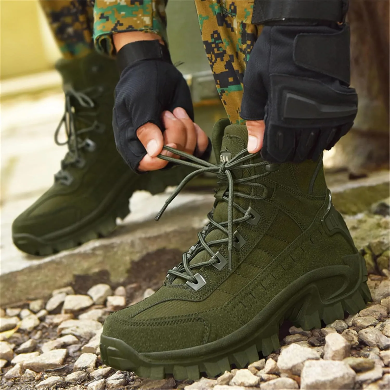 JiuQing Mens Military Boots Tactical Boots Ankle High Combat Boots Side Zip Outdoor Work Backpacking Desert Boots