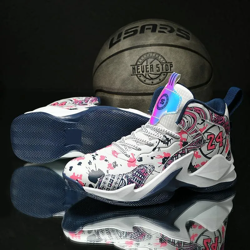 Kids Basketball Shoes, Leather Trendy Casual Sports Basketball Shoes Breathable Comfortable Boys Sneakers for Big Kids