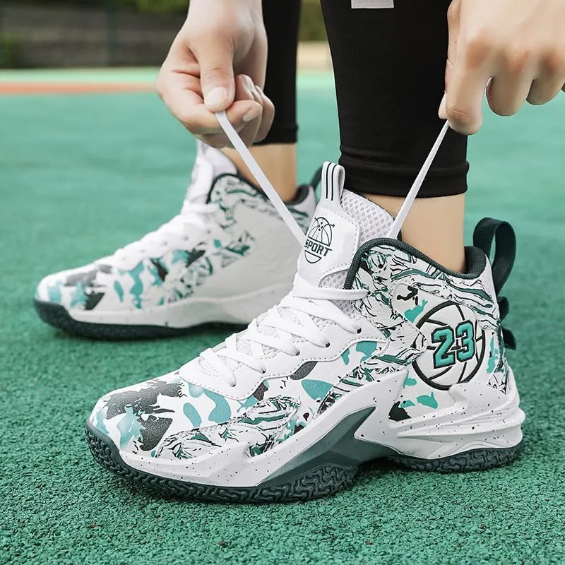 Kids Basketball Shoes, Leather Trendy Casual Sports Basketball Shoes Breathable Comfortable Boys Sneakers for Big Kids