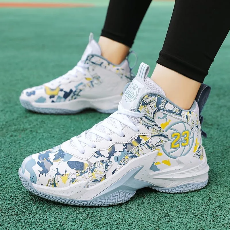 Kids Basketball Shoes, Leather Trendy Casual Sports Basketball Shoes Breathable Comfortable Boys Sneakers for Big Kids