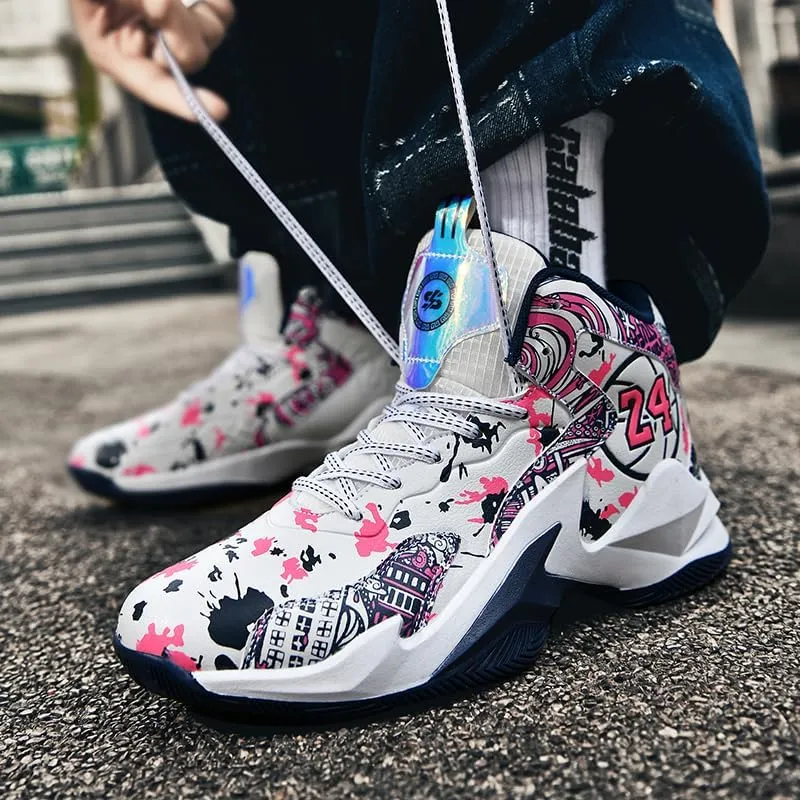 Kids Basketball Shoes, Leather Trendy Casual Sports Basketball Shoes Breathable Comfortable Boys Sneakers for Big Kids