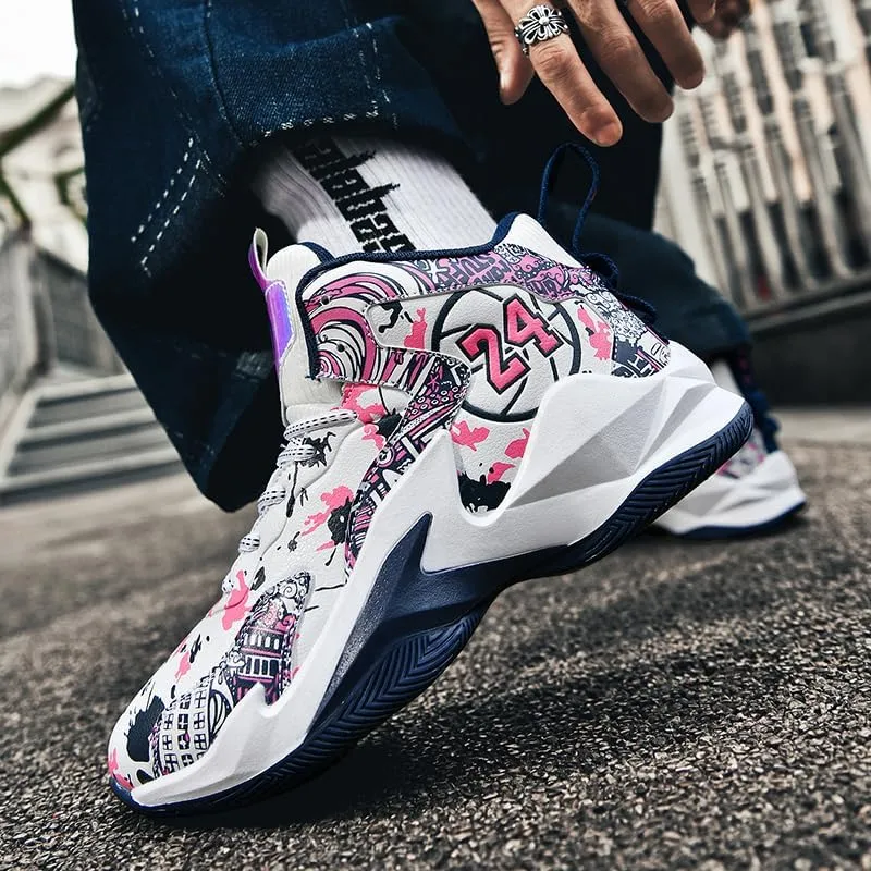 Kids Basketball Shoes, Leather Trendy Casual Sports Basketball Shoes Breathable Comfortable Boys Sneakers for Big Kids