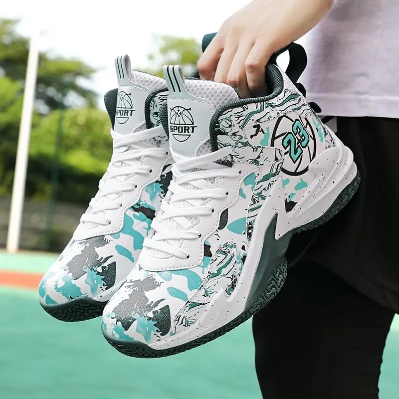 Kids Basketball Shoes, Leather Trendy Casual Sports Basketball Shoes Breathable Comfortable Boys Sneakers for Big Kids