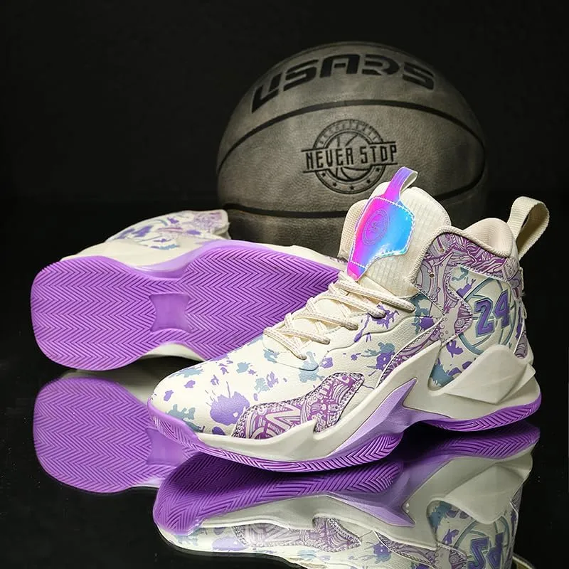 Kids Basketball Shoes, Leather Trendy Casual Sports Basketball Shoes Breathable Comfortable Boys Sneakers for Big Kids