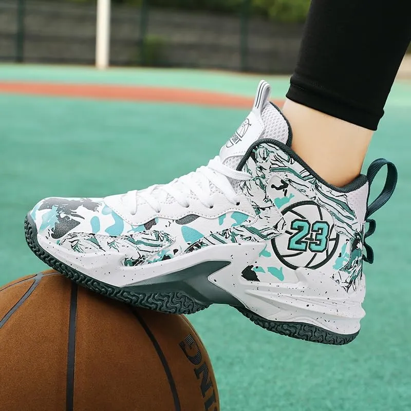 Kids Basketball Shoes, Leather Trendy Casual Sports Basketball Shoes Breathable Comfortable Boys Sneakers for Big Kids