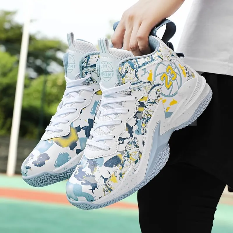 Kids Basketball Shoes, Leather Trendy Casual Sports Basketball Shoes Breathable Comfortable Boys Sneakers for Big Kids