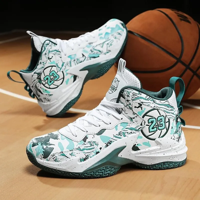 Kids Basketball Shoes, Leather Trendy Casual Sports Basketball Shoes Breathable Comfortable Boys Sneakers for Big Kids