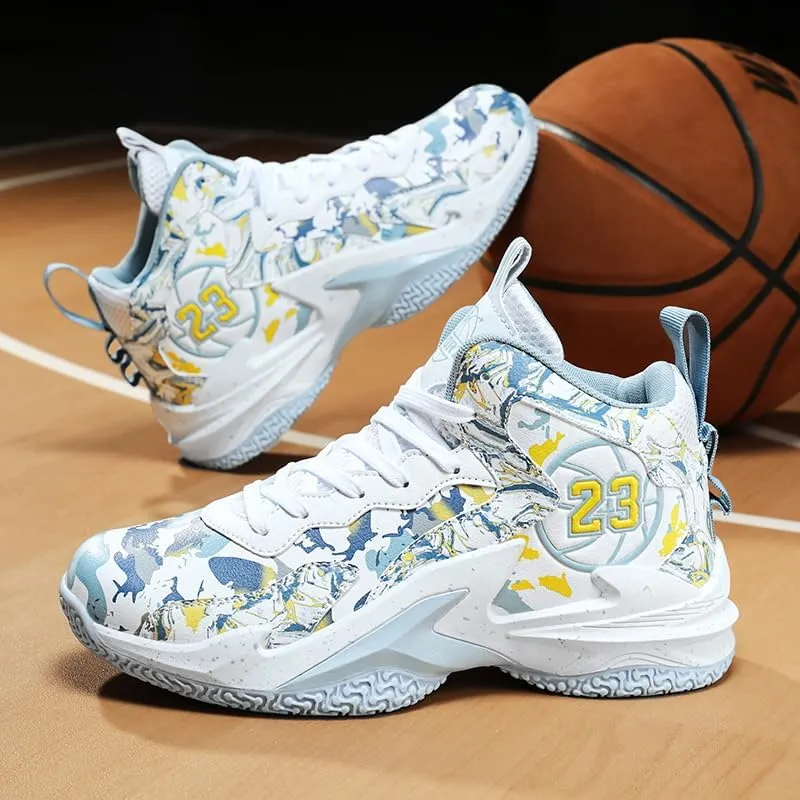 Kids Basketball Shoes, Leather Trendy Casual Sports Basketball Shoes Breathable Comfortable Boys Sneakers for Big Kids