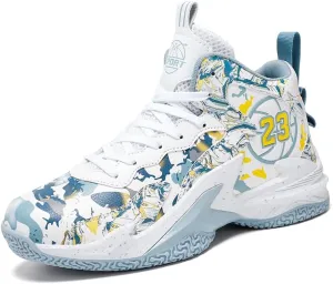 Kids Basketball Shoes, Leather Trendy Casual Sports Basketball Shoes Breathable Comfortable Boys Sneakers for Big Kids