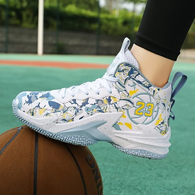 Kids Basketball Shoes, Leather Trendy Casual Sports Basketball Shoes Breathable Comfortable Boys Sneakers for Big Kids