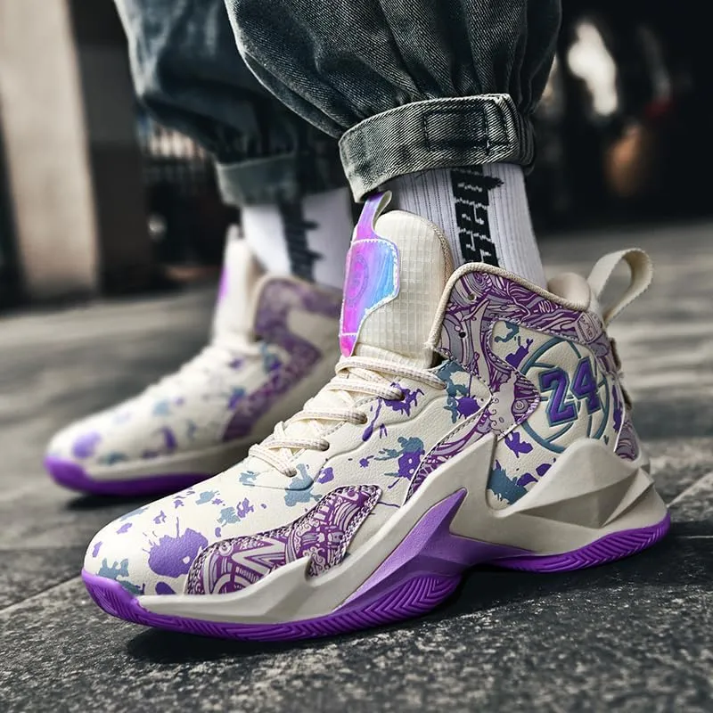 Kids Basketball Shoes, Leather Trendy Casual Sports Basketball Shoes Breathable Comfortable Boys Sneakers for Big Kids
