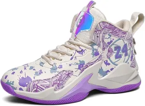 Kids Basketball Shoes, Leather Trendy Casual Sports Basketball Shoes Breathable Comfortable Boys Sneakers for Big Kids