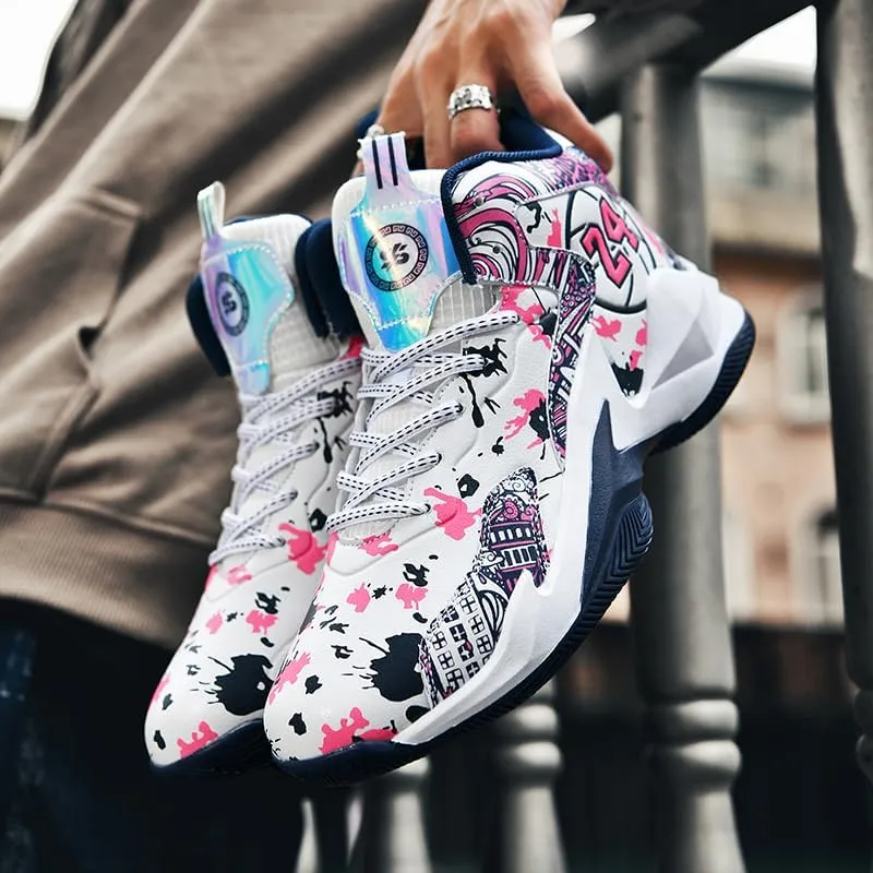 Kids Basketball Shoes, Leather Trendy Casual Sports Basketball Shoes Breathable Comfortable Boys Sneakers for Big Kids