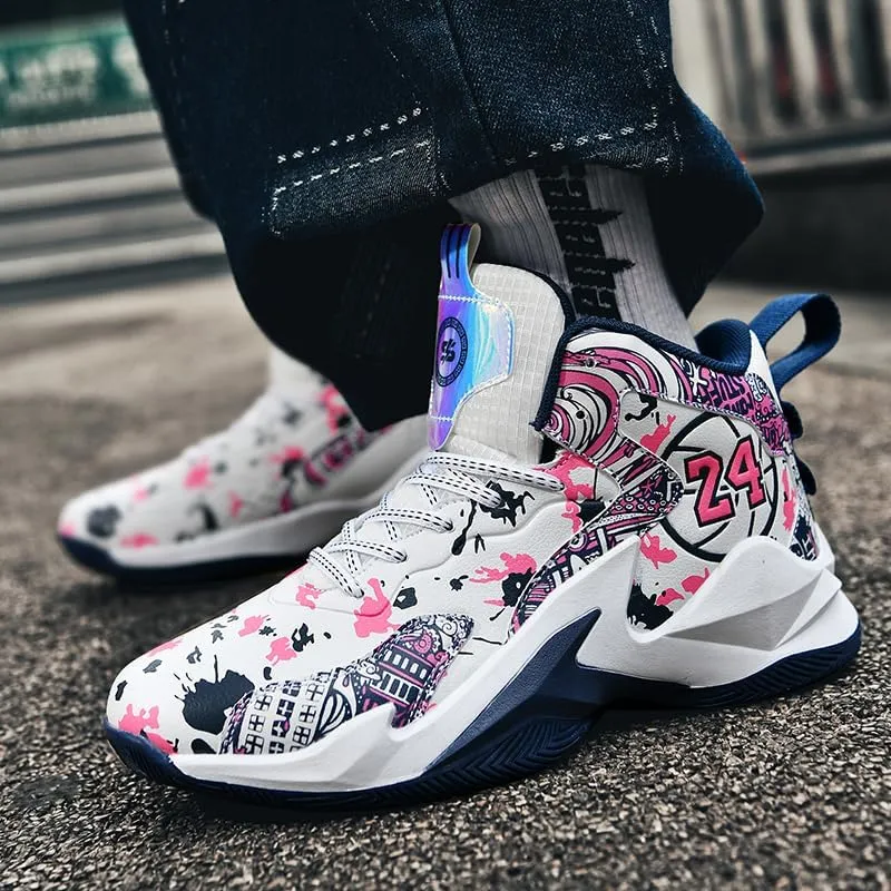 Kids Basketball Shoes, Leather Trendy Casual Sports Basketball Shoes Breathable Comfortable Boys Sneakers for Big Kids