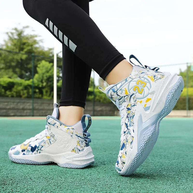 Kids Basketball Shoes, Leather Trendy Casual Sports Basketball Shoes Breathable Comfortable Boys Sneakers for Big Kids