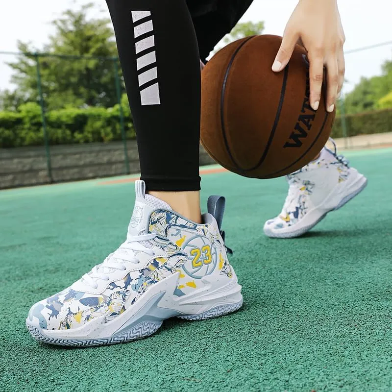 Kids Basketball Shoes, Leather Trendy Casual Sports Basketball Shoes Breathable Comfortable Boys Sneakers for Big Kids
