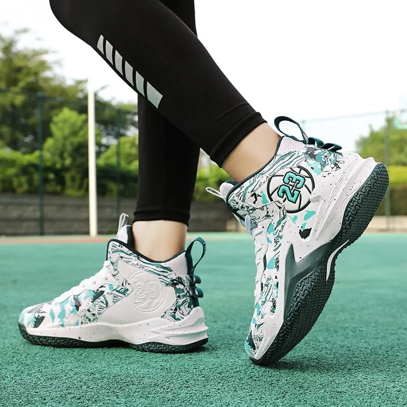 Kids Basketball Shoes, Leather Trendy Casual Sports Basketball Shoes Breathable Comfortable Boys Sneakers for Big Kids