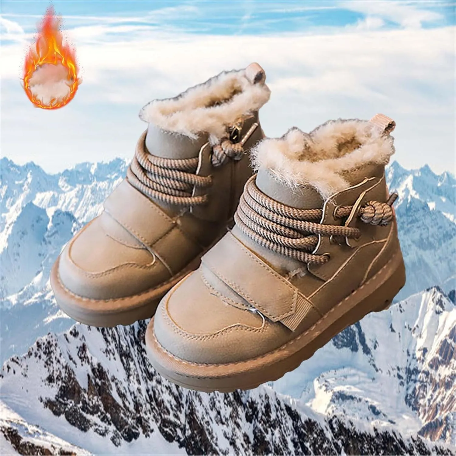 Kids Girls Boys Winter Snow Boots Fur Lined Warm Ankle Boots Non Slip Waterproof Outdoor Hiking Booties