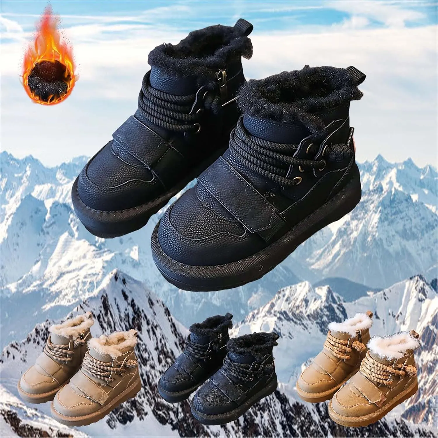 Kids Girls Boys Winter Snow Boots Fur Lined Warm Ankle Boots Non Slip Waterproof Outdoor Hiking Booties
