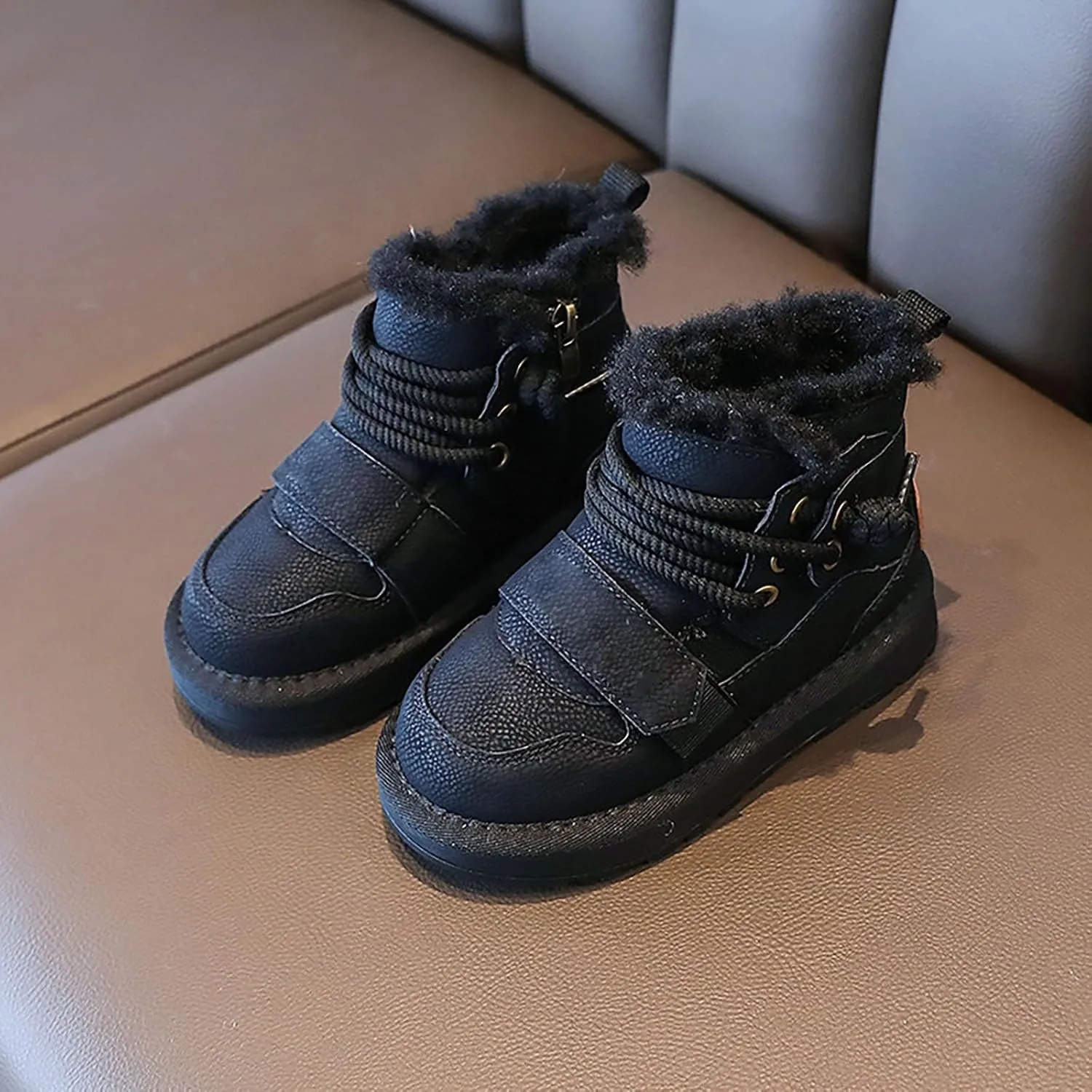 Kids Girls Boys Winter Snow Boots Fur Lined Warm Ankle Boots Non Slip Waterproof Outdoor Hiking Booties