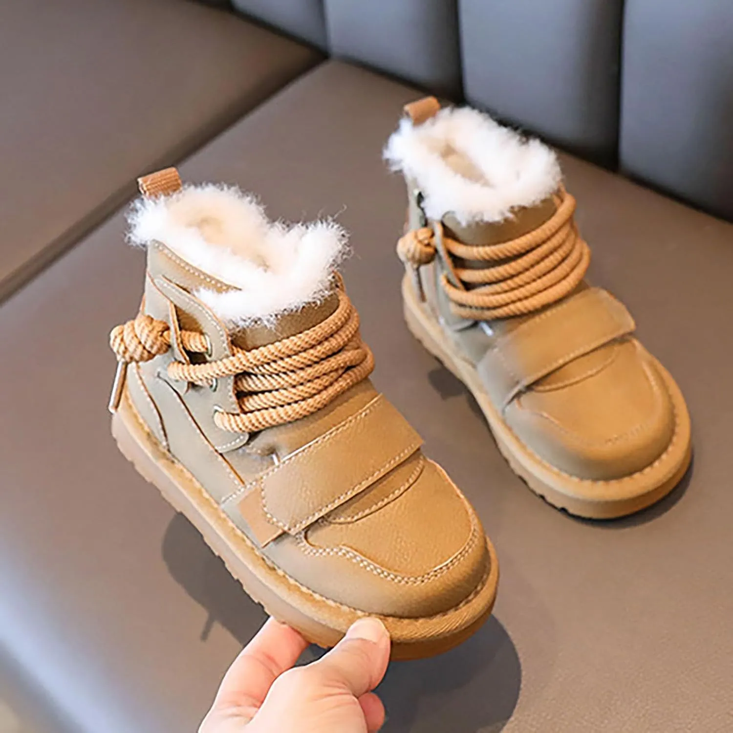 Kids Girls Boys Winter Snow Boots Fur Lined Warm Ankle Boots Non Slip Waterproof Outdoor Hiking Booties