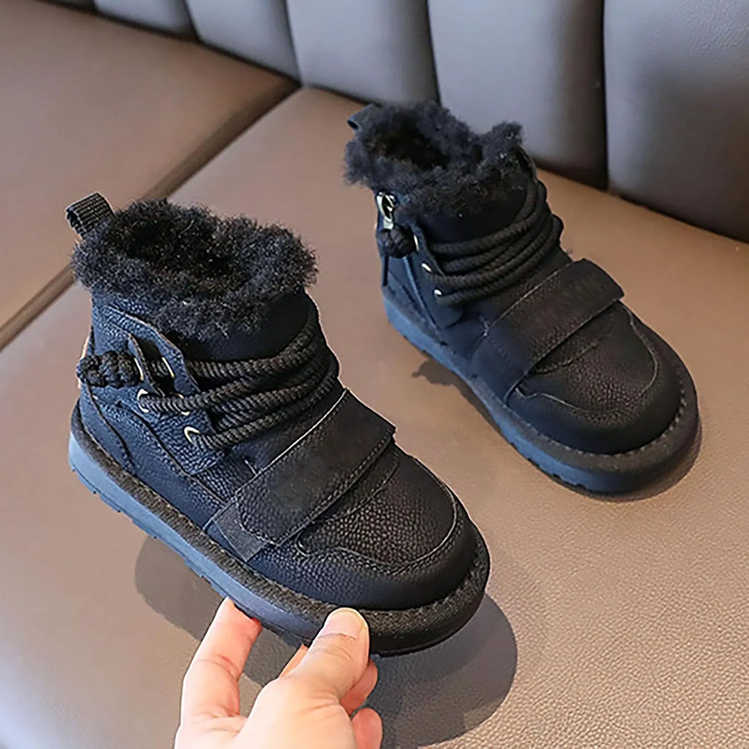 Kids Girls Boys Winter Snow Boots Fur Lined Warm Ankle Boots Non Slip Waterproof Outdoor Hiking Booties