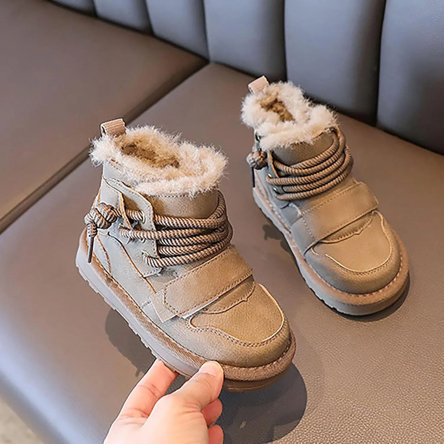Kids Girls Boys Winter Snow Boots Fur Lined Warm Ankle Boots Non Slip Waterproof Outdoor Hiking Booties