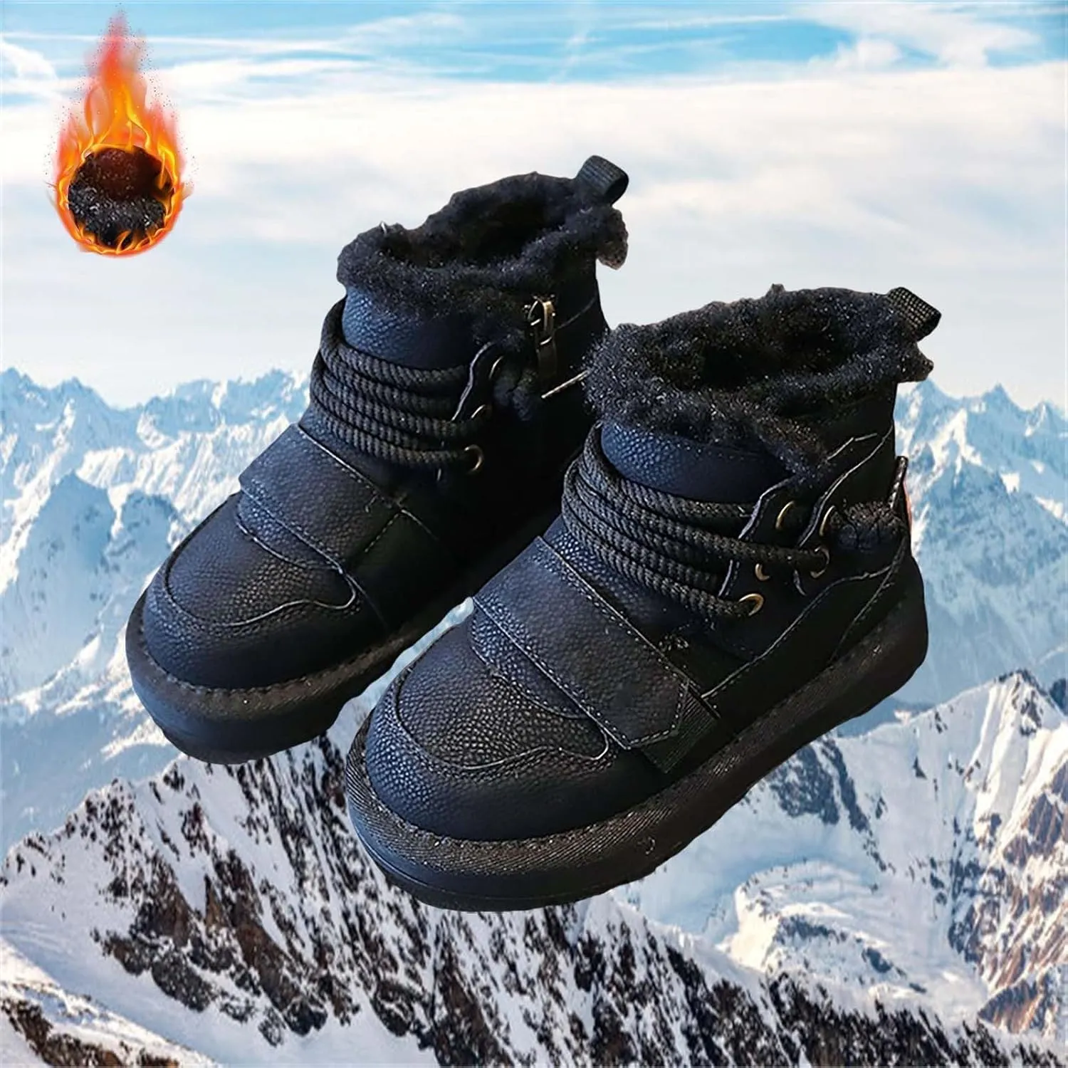 Kids Girls Boys Winter Snow Boots Fur Lined Warm Ankle Boots Non Slip Waterproof Outdoor Hiking Booties