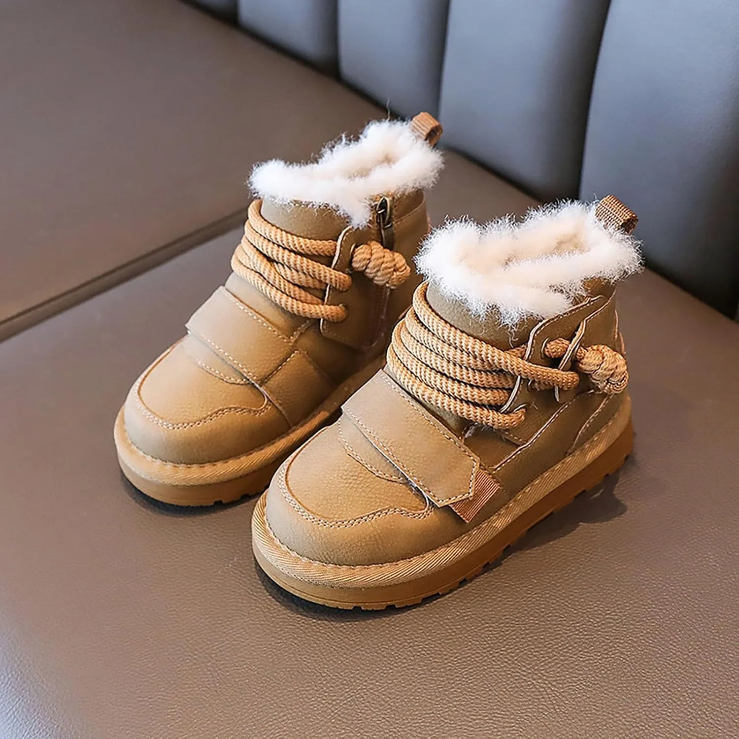 Kids Girls Boys Winter Snow Boots Fur Lined Warm Ankle Boots Non Slip Waterproof Outdoor Hiking Booties