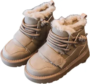 Kids Girls Boys Winter Snow Boots Fur Lined Warm Ankle Boots Non Slip Waterproof Outdoor Hiking Booties