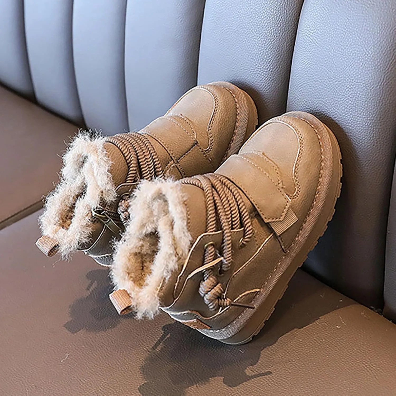 Kids Girls Boys Winter Snow Boots Fur Lined Warm Ankle Boots Non Slip Waterproof Outdoor Hiking Booties