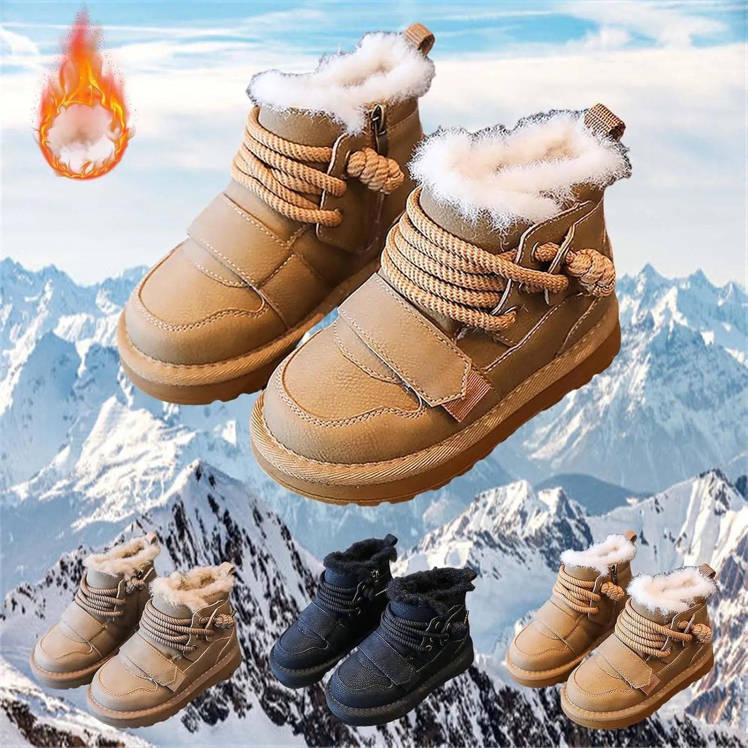 Kids Girls Boys Winter Snow Boots Fur Lined Warm Ankle Boots Non Slip Waterproof Outdoor Hiking Booties