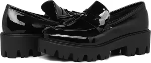 KISSASA Womens Tassel Platform Patent Chunky Heeled Loafers Slip On Uniform Dress Shoes